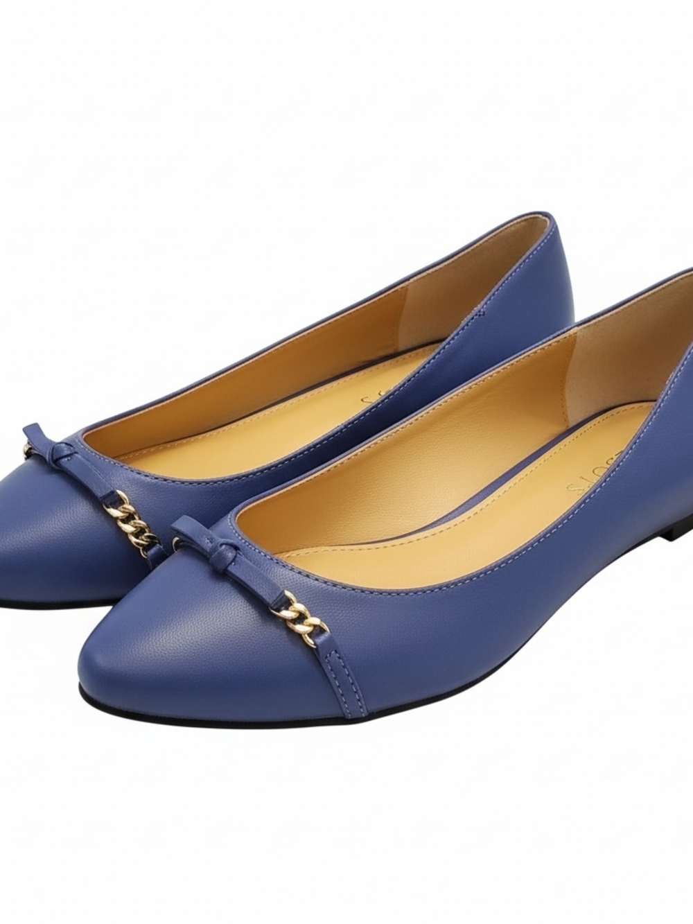 Talbots Blue Pointed-Toe Flats with Gold Chain Trim